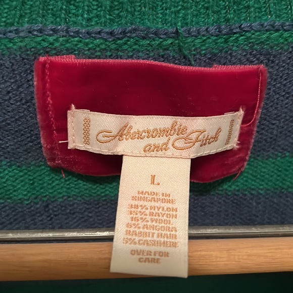 Never worn v-neck Abercrombie and Fitch large sweater. Blue and green stripes. - Picture 2 of 4